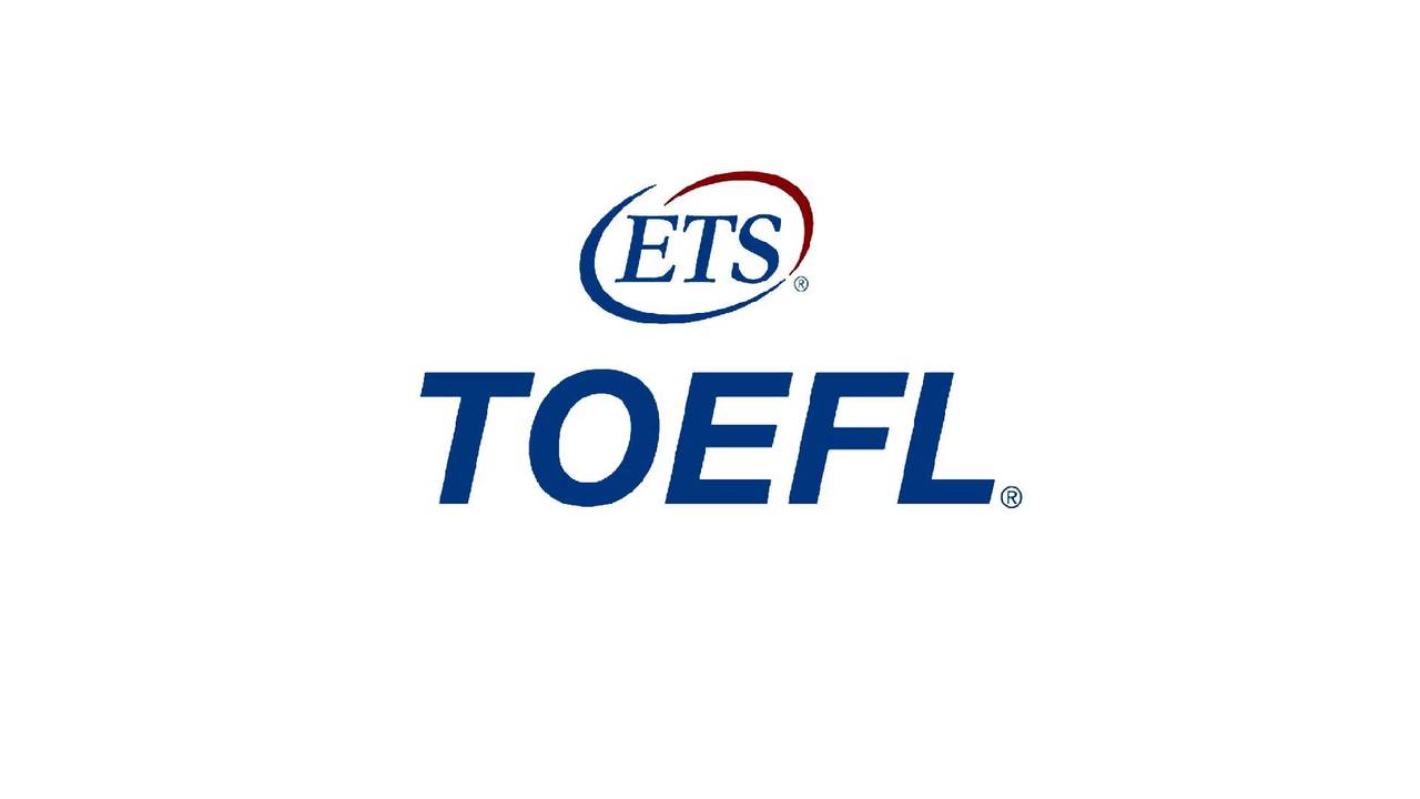 Logotipo do Test of English as a Foreign Language (TOEFL, pronuncia-se tôfól). Há um fundo branco com os dizeres "TOEFL", em azul, e, em menor destaque, "ETS", sigla para Educational Testing Services. A ETS é uma empresa fundada em 1947 que administra e corrige cerca de 24 milhões de testes anualmente, em mais de 180 países.
