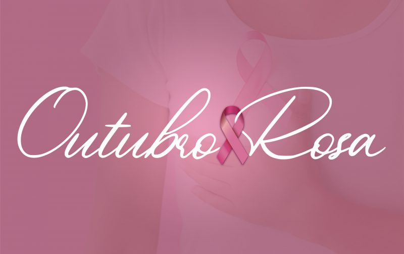 Imagem com fundo rosa onde aparece o texto: Outubro Rosa em letras brancas